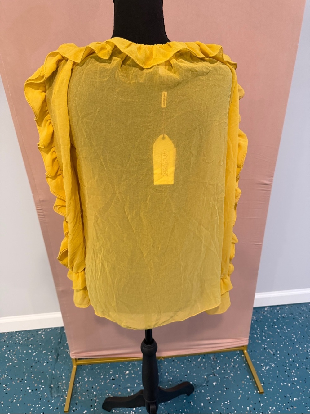 Women's Mustard Ruffle Tie-Neck Blouse - Picture 2 of 3